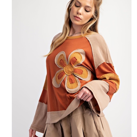 Rust Flower Patch Color Mix Top - Picture 1 of 5